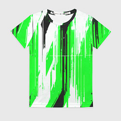 Футболка женская Вертикальные чёрно-белые линии на зелёном фоне, цвет: 3D-принт