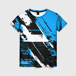 Футболка женская Diagonal black and white stripes on a blue backgro, цвет: 3D-принт