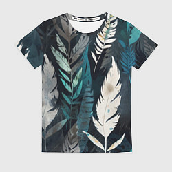 Футболка женская Перья и листья, цвет: 3D-принт