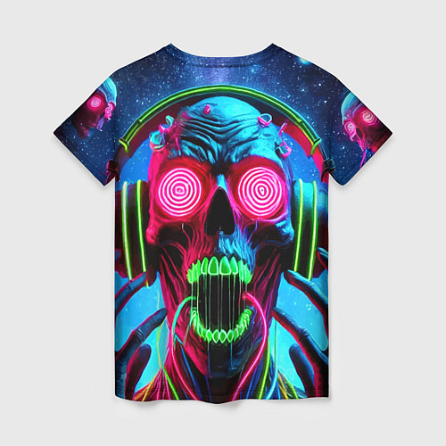 Женская футболка Metallica - neon skull with headphones / 3D-принт – фото 2