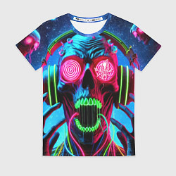 Женская футболка Metallica - neon skull with headphones