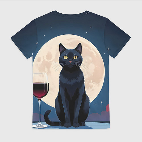 Женская футболка Кот с вином под луной / 3D-принт – фото 2