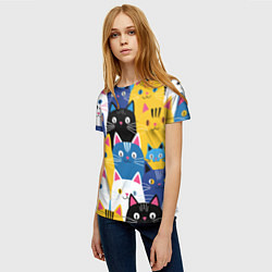 Футболка женская Много цветных котиков, цвет: 3D-принт — фото 2