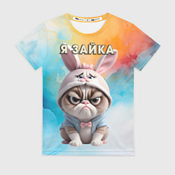 Футболка женская Кот в шапке зайца, цвет: 3D-принт