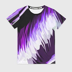 Футболка женская Бело-фиолетовые острые полосы на чёрном фоне, цвет: 3D-принт