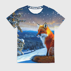 Женская футболка Лисичка в зимнем лесу