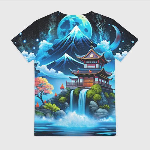 Женская футболка Водопад и горы Японии / 3D-принт – фото 2