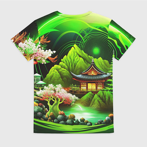 Женская футболка Природа Японии в зеленых цветах / 3D-принт – фото 2
