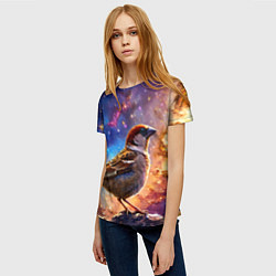 Футболка женская Воробей в космосе, цвет: 3D-принт — фото 2