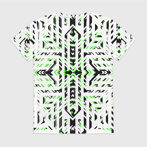 Женская футболка Чёрно-зелёный диагональные полосы на белом фоне / 3D-принт – фото 2