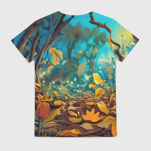 Женская футболка Милые ежик с цыпленком в осеннем лесу / 3D-принт – фото 2