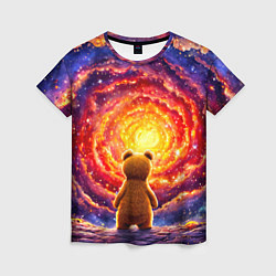 Женская футболка Медвежонок смотрит в космос