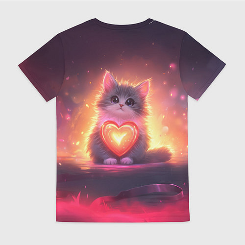 Женская футболка Пушистый котик с сердечком / 3D-принт – фото 2