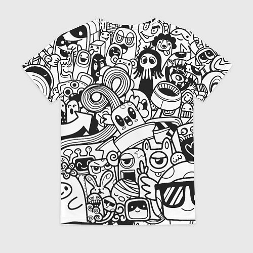 Женская футболка Black and white doddle monsters / 3D-принт – фото 2