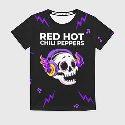 Футболка женская Red Hot Chili Peppers неоновый череп, цвет: 3D-принт