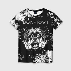 Футболка женская Bon Jovi рок пес, цвет: 3D-принт