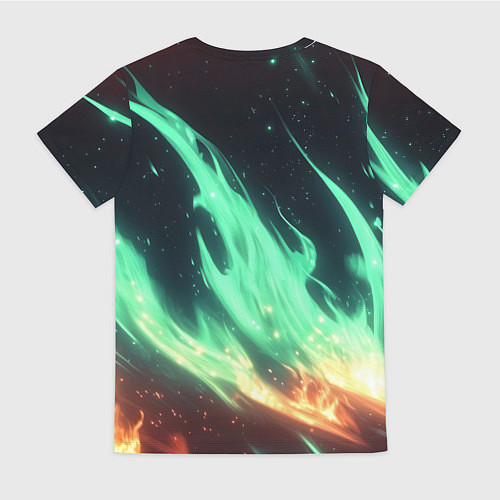 Женская футболка Зеленое абстрактное пламя / 3D-принт – фото 2