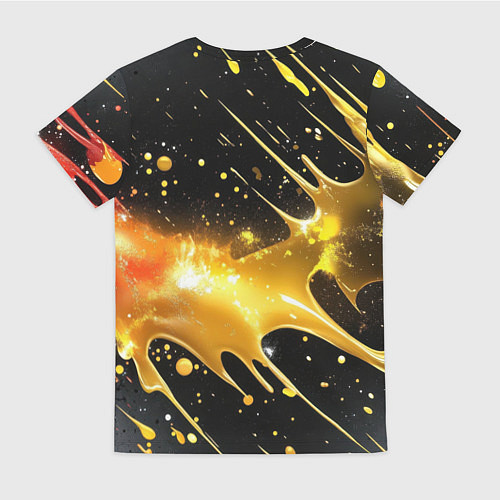Женская футболка Оранжевая краска на черном / 3D-принт – фото 2