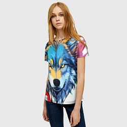 Футболка женская Волк яркий арт, цвет: 3D-принт — фото 2