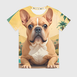 Женская футболка Бульдог и пальмы