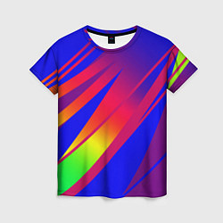 Футболка женская Красно-синий с полосами градиент, цвет: 3D-принт