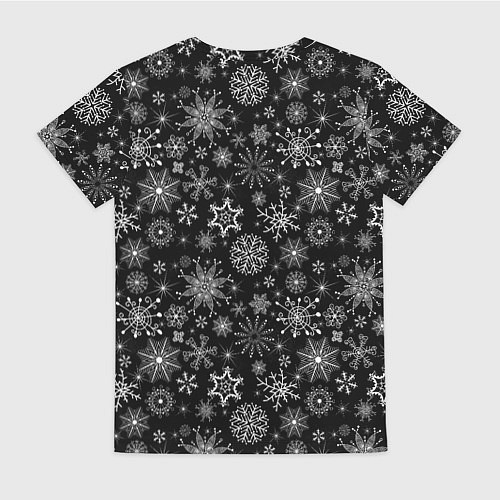 Женская футболка Белые снежинки на черном / 3D-принт – фото 2