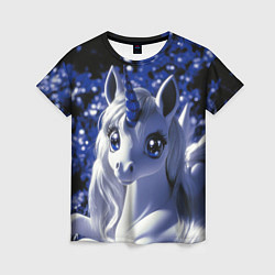 Футболка женская Единорог - синий рог, цвет: 3D-принт