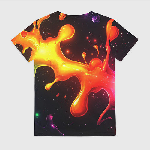 Женская футболка Радужные кляксы на черном фоне / 3D-принт – фото 2