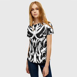 Футболка женская Абстрактный узор - изогнутые формы трайбл татуиров, цвет: 3D-принт — фото 2