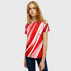 Футболка женская Красно-белый абстракция с полосами, цвет: 3D-принт — фото 2