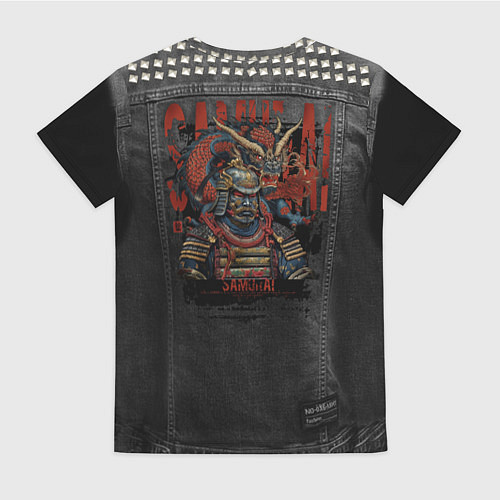 Женская футболка Джинсовка с татуировкой дракона и самурая - имитац / 3D-принт – фото 2