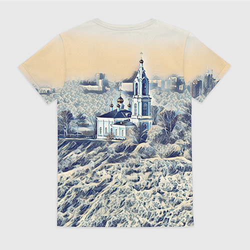 Женская футболка Храм на фоне современного города / 3D-принт – фото 2