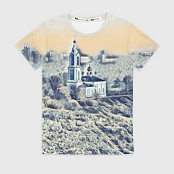 Женская футболка Храм на фоне современного города