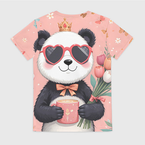 Женская футболка Панда с поздравлениями и с цветами / 3D-принт – фото 2