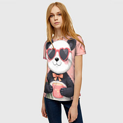 Футболка женская Панда с поздравлениями и с цветами, цвет: 3D-принт — фото 2