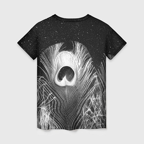 Женская футболка Изогнутые белые перья павлина - чб иллюстрация / 3D-принт – фото 2