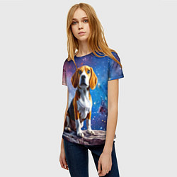 Футболка женская Бигль в космосе, цвет: 3D-принт — фото 2