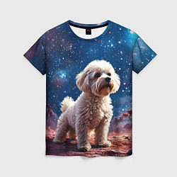 Женская футболка Бишон в космосе