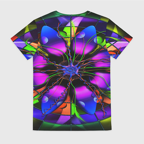 Женская футболка Неоновая психоделика лепестки / 3D-принт – фото 2