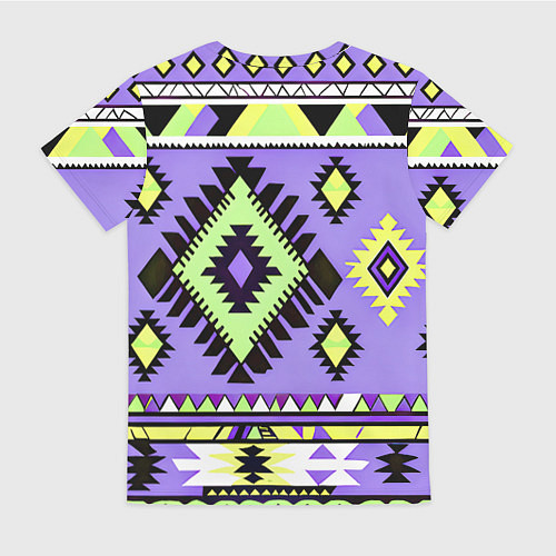 Женская футболка Геометрический сиренево желтый орнамент ацтеков / 3D-принт – фото 2