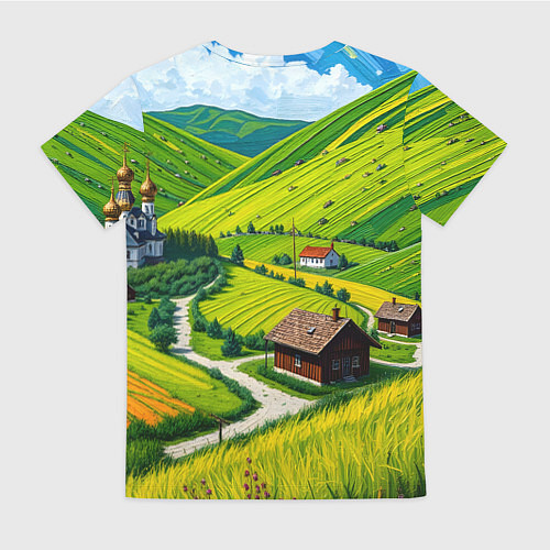 Женская футболка Русская душа и поле / 3D-принт – фото 2