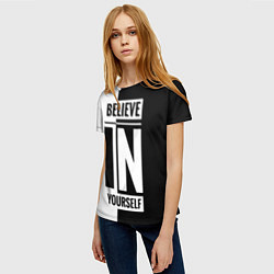 Футболка женская Верь в себя надпись черно белая, цвет: 3D-принт — фото 2