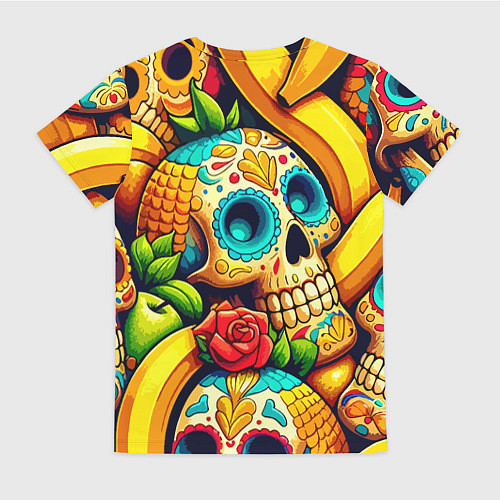 Женская футболка Colorfull skulls and bananas - pop art pattern / 3D-принт – фото 2