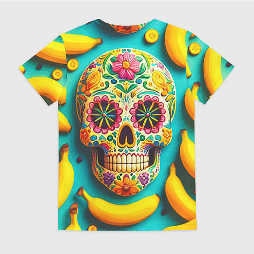 Женская футболка Череп и бананы - летняя композиция / 3D-принт – фото 2