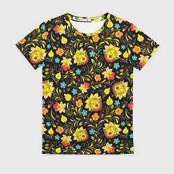 Футболка женская Хохлома цветы, цвет: 3D-принт