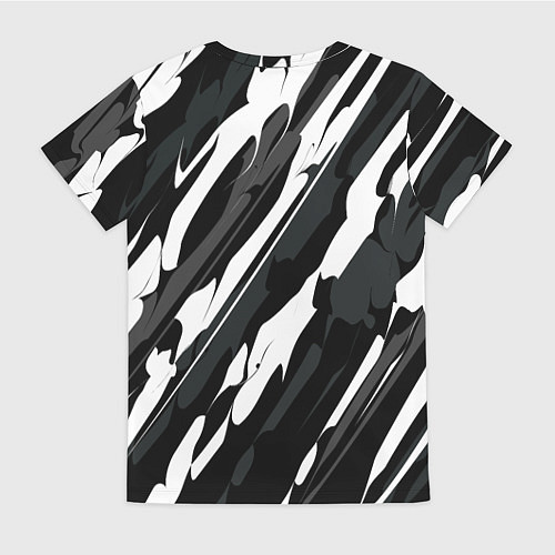 Женская футболка Разводы белым на черном / 3D-принт – фото 2