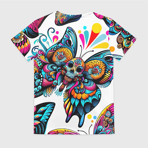 Женская футболка Бабочка и череп - нейроарт паттерн / 3D-принт – фото 2