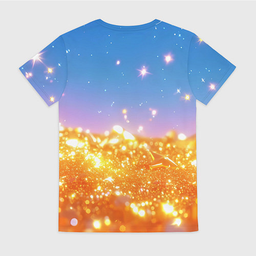 Женская футболка Золотые шарики на голубом фоне / 3D-принт – фото 2