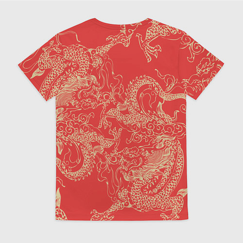 Женская футболка Золотые драконы на красном / 3D-принт – фото 2