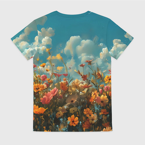 Женская футболка Лисица в цветочном поле / 3D-принт – фото 2